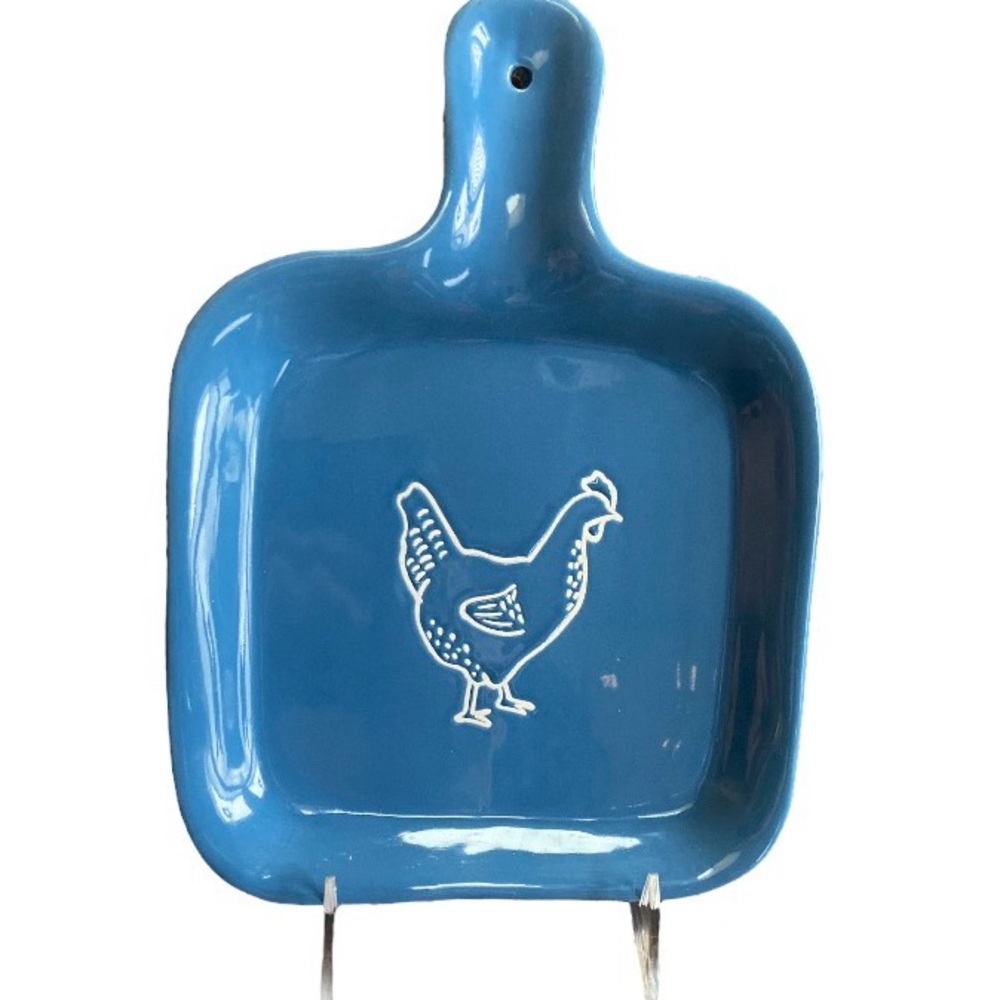 Blue Handled Chicken Serving Plate Country Hen Rustic Farm Cottage Wall Decor